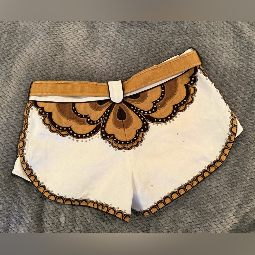 Zimmermann Embellished White & Tan Western Shorts - Picture 6 of 11